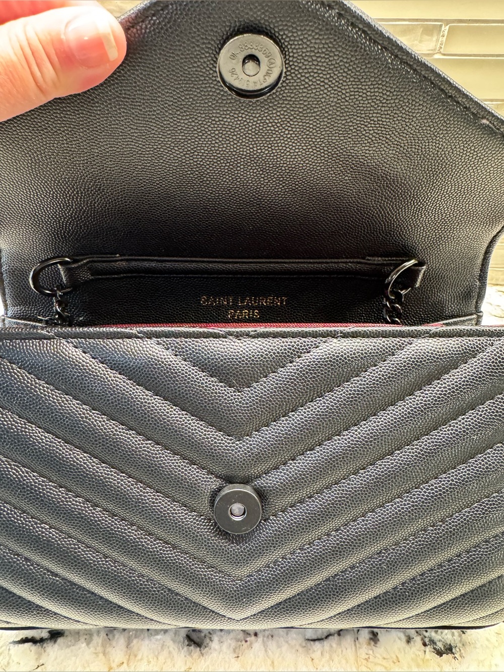 Saint Laurent Black Quilted Chevron Leather Envelope Clutch - Picture 4 of 6